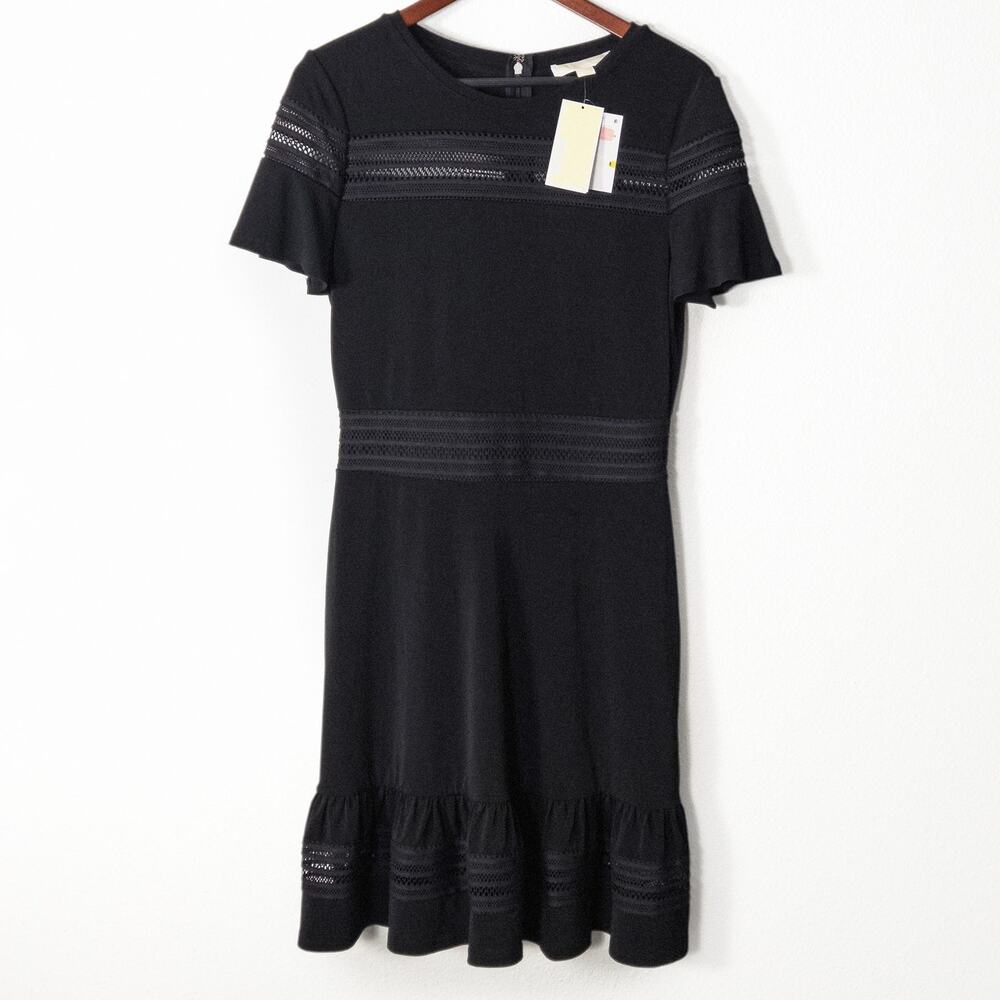Michael Michael Kors Women’s Black Knit Cocktail Dress Sheer Quiet Luxury Medium - Picture 1 of 10